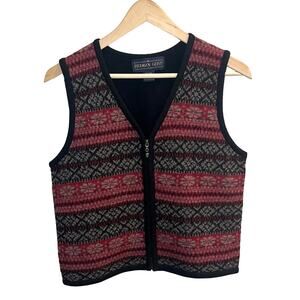 Herman Geist Womens 100% Wool Zip UP Vest Size Small Cottagecore Fair Isle